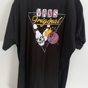 Vans Black Graphic Tee with Yellow, White & Pink Bowling Design